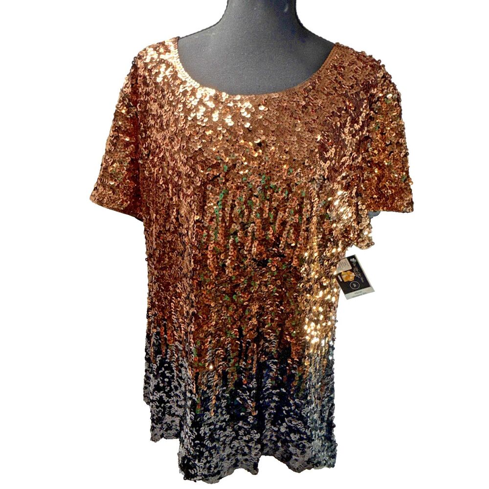 Maner Gold Embrey Sequined Top Women's 3XL Formal Blouse Shirt After 5